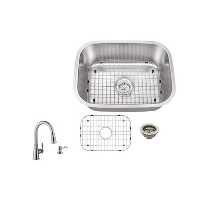 All-in-One Undermount 18-Gauge Stainless Steel 24 in. 0-Hole Single Bowl Bar Sink with Pull Out Faucet - Super Arbor