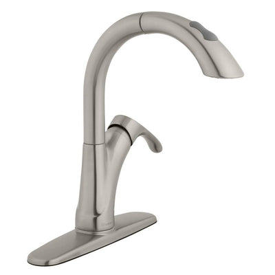 Ginger Single-Handle Pull-Down Sprayer Kitchen Faucet in Brushed Nickel - Super Arbor