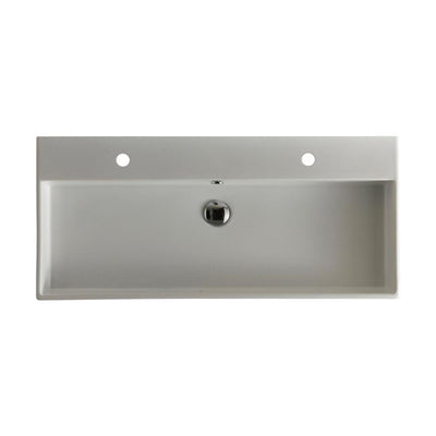 WS Bath Collections Unlimited 100 Wall Mount / Vessel Bathroom Sink in Ceramic White with 2 Faucet Holes - Super Arbor