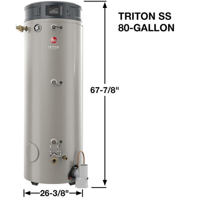 Commercial Triton Premium Heavy Duty High Eff. 80 Gal. 300K BTU ULN Natural Gas ASME Power Direct Vent Tank Water Heater - Super Arbor
