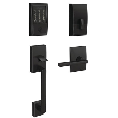 Century Encode Smart Wifi Door Lock with Alarm and Latitude Lever Handleset in Matte Black