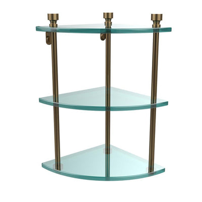 Foxtrot 8 in. L  x 15 in. H  x 8 in. W 3-Tier Corner Clear Glass Bathroom Shelf in Brushed Bronze - Super Arbor