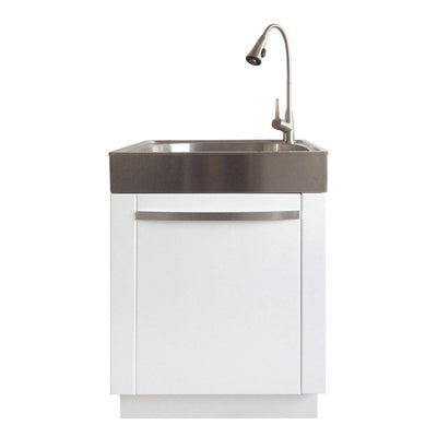 All-in-One 24.2 in. x 21.3 in. x 33.8 in. Stainless Steel Laundry/Utility Sink and White Cabinet - Super Arbor