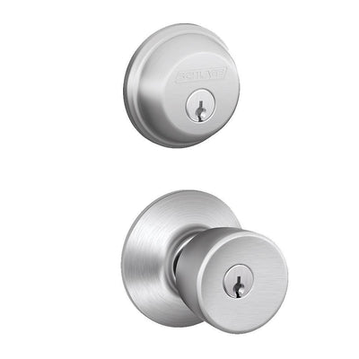 Satin Chrome Single Cylinder Deadbolt with Bell Entry Door Knob Combo Pack - Super Arbor