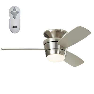 Harbor Breeze Mazon 44-in Brushed Nickel Indoor Flush Mount Ceiling Fan with Light Kit and Remote (3-Blade)