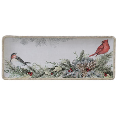 Holly and Ivy Multi-Colored 14.5 in. Earthenware Rectangular Platter - Super Arbor