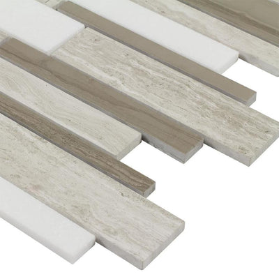 Elida Ceramica Bianca Blended 12-in x 12-in Polished Natural Stone Marble Linear Mosaic Wall Tile