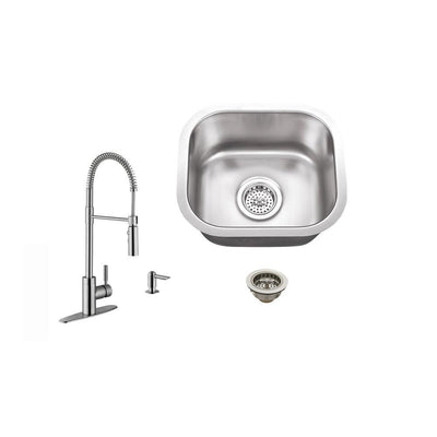 Undermount 15 in. 18-Gauge Stainless Steel Bar Sink in Brushed Stainless with Pull Out Kitchen Faucet - Super Arbor