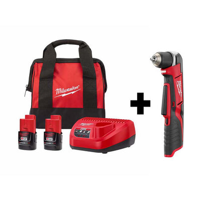 M12 12-Volt Lithium-Ion Cordless 3/8 in. Right Angle Drill Kit W/ Two 2.0 Ah Batteries, Charger & Tool Bag
