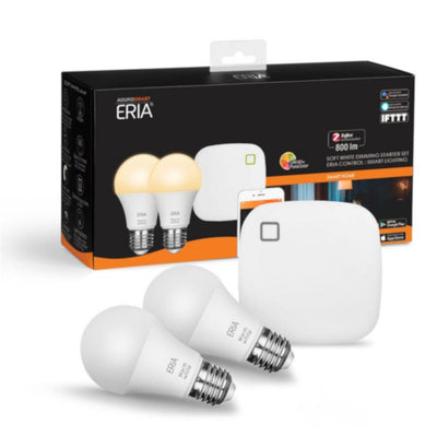 ERIA Soft White Smart Light 60W Equivalent A19 Dimmable CRI 90+ Wireless Lighting Starter Kit (2 Smart Bulbs and Hub) - Super Arbor