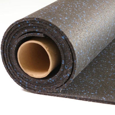 Greatmats Rolled Rubber 48-in x 120-in Black with 10% Blue Flecks Color Flecked Rubber Sheet Multipurpose Flooring
