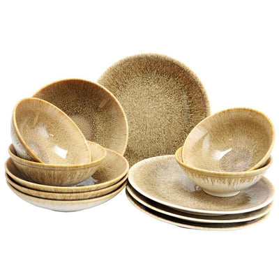 Elite 12-Piece Rustic Ombr Chestnut Earthenware Dinnerware Set (Service for 4) - Super Arbor