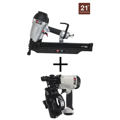 21-Degree 3-1/2 in. Full Round Framing Nailer with Bonus Pneumatic 15-Degree Coil Roofing Nailer - Super Arbor