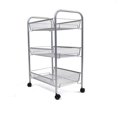 Roll 3-Shelf Rolling Silver Metal Mesh Coffee Cart - Super Arbor