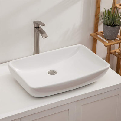 24 in. x 15 in. Modern Rectangle Bathroom Above in White Porcelain Ceramic Vessel Vanity Sink Art Basin - Super Arbor