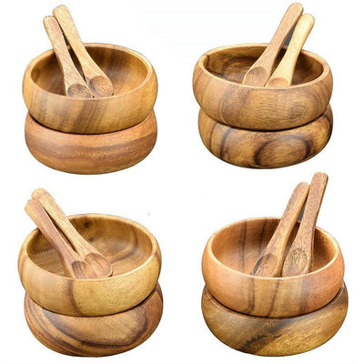 4 in. 16-Piece Wooden Round Dip and Nut Bowl Set with Spoons - Super Arbor