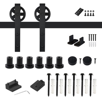 8 ft. /96 in. Frosted Black Sliding Barn Door Track and Hardware Kit for Single with Non-Routed Floor Guide - Super Arbor