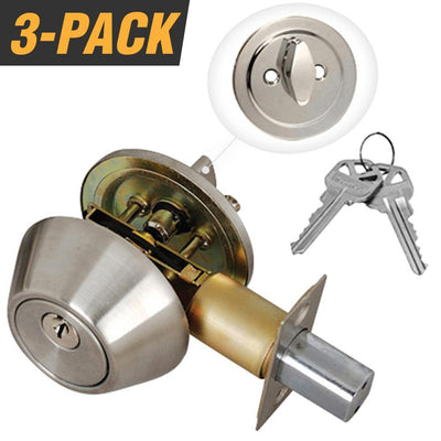 Stainless Steel Entry Door Lock Single Cylinder Deadbolt with 6 KW1 Keys (3-Pack, Keyed Alike) - Super Arbor