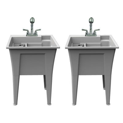 24 in. x 22 in. Polypropylene Granite Laundry Sink with 2 Hdl Non Metallic Pullout Faucet and Installation Kit (Pk of 2) - Super Arbor