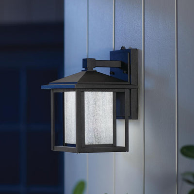 Black Outdoor Seeded Glass Dusk to Dawn Wall Lantern Sconce - Super Arbor