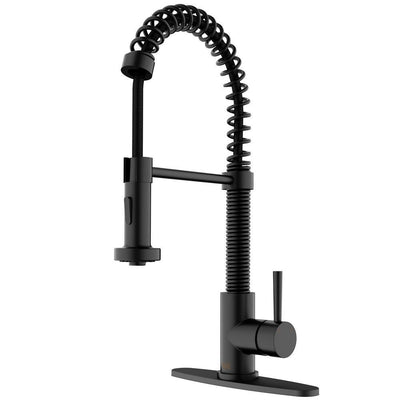 Edison Single-Handle Pull-Down Sprayer Kitchen Faucet with Deck Plate in Matte Black - Super Arbor
