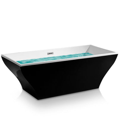 66.96 in. Acrylic Center Drain Rectangular Double Ended Flatbottom Freestanding Bathtub in Glossy Black - Super Arbor
