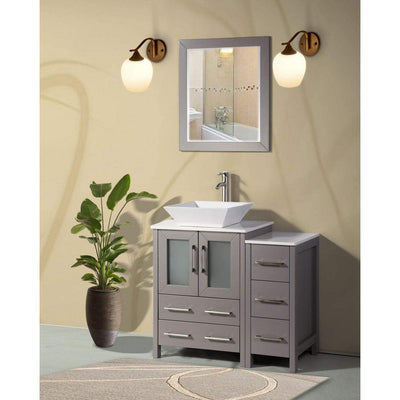 Ravenna 36 in. W x 18.5 in. D x 36 in. H Bathroom Vanity in Grey with Single Basin Top in White Ceramic and Mirror - Super Arbor