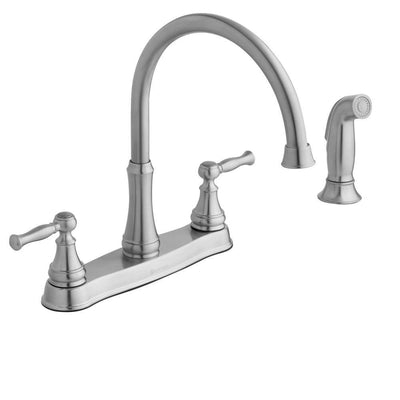 Fairway 2-Handle Standard Kitchen Faucet with Side Sprayer in Stainless Steel - Super Arbor