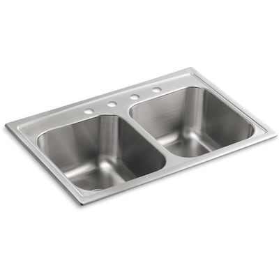 KOHLER Toccata 33-in x 22-in Stainless Steel Double Equal Bowl Drop-In -Hole Commercial/Residential Kitchen Sink