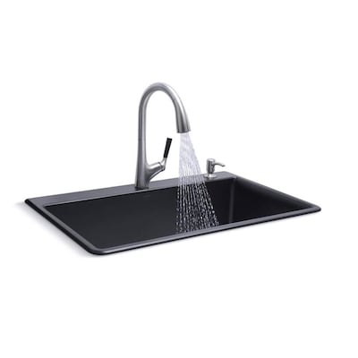 KOHLER Neoroc 22-in x 33-in Matte Black Single Bowl Drop-In or Undermount 2-Hole Commercial/Residential Kitchen Sink All-in-One Kit