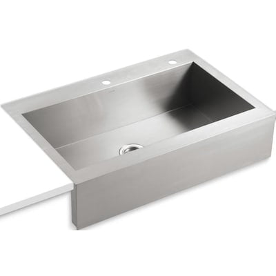 KOHLER Vault 35.75-in x 24.3125-in Single Bowl Tall (8-in or Larger) Drop-In Apron Front/Farmhouse 2-Hole Commercial/Residential Kitchen Sink