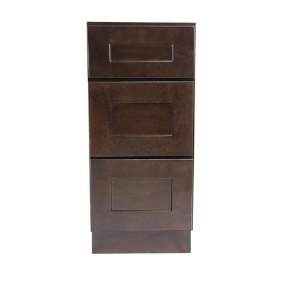 Brookings Plywood Ready to Assemble Shaker 15x34.5x24 in. 3-Drawer Base Kitchen Cabinet in Espresso - Super Arbor