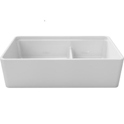 Reversible White Fireclay 36 in. Double Bowl Farmhouse Apron-Front Kitchen Sink - Super Arbor