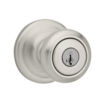 Cameron Satin Nickel Keyed Entry Door Knob featuring SmartKey Security - Super Arbor