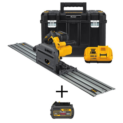 FLEXVOLT 60-Volt MAX Lithium Ion Cordless Brushless 6-1/2 in. Track Saw Kit with Bonus FLEXVOLT 20/60-Volt MAX Battery - Super Arbor