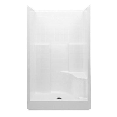 Everyday Diagonal Tile AFR 48 in. x 36 in. x 76 in. 1-Piece Shower Stall with Right Seat and Center Drain in White - Super Arbor