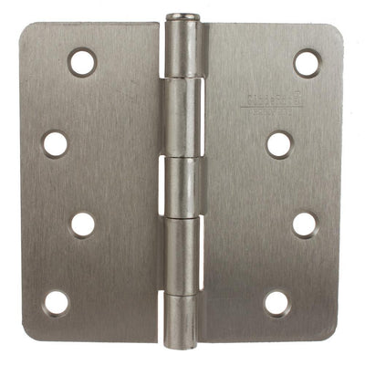 4 in. Satin Nickel Steel Door Hinge 1/4 in. Corner Radius with Screws (12-Pack) - Super Arbor