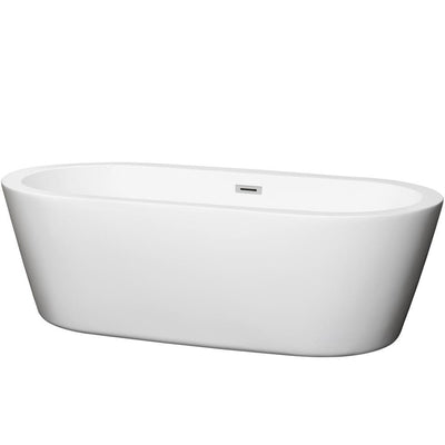 Mermaid 71 in. Acrylic Flatbottom Center Drain Soaking Tub in White - Super Arbor