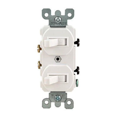 15 Amp Combination Double Switch, White - Super Arbor