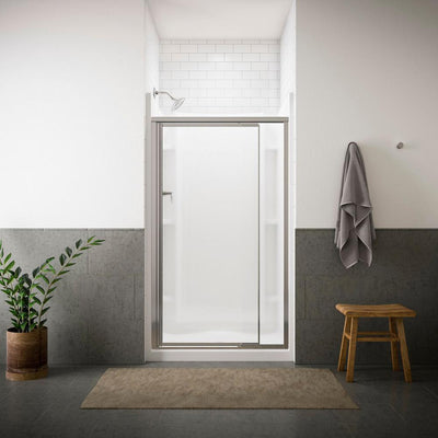 Vista Pivot II 42 in. x 65-1/2 in. Framed Pivot Shower Door in Silver with Handle - Super Arbor