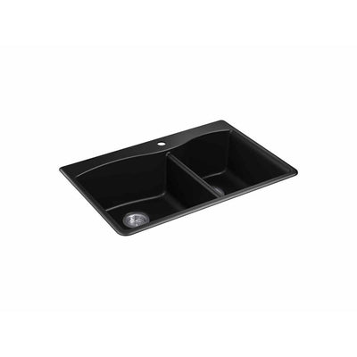 Kennon Drop-In Neoroc Granite Composite 33 in. 1-Hole Double Bowl Kitchen Sink in Matte Black - Super Arbor