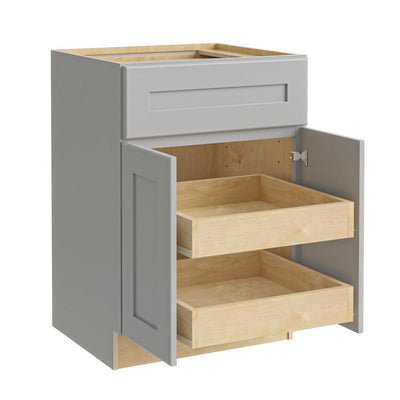 Tremont Assembled 30 x 34.5 x 24 in Plywood Shaker Base Kitchen Cabinet 2 rollouts Soft Close in Painted Pearl Gray - Super Arbor
