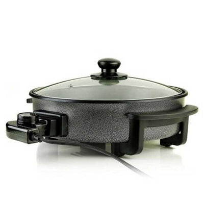 12 In. Black Non Stick Electric Skillet Aluminum Body and Tempered Glass Lid, Removable Temperature Knob - Super Arbor