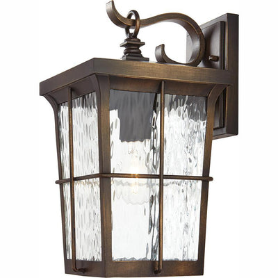 1-Light Golden Bronze Outdoor 7.5 in. Wall Lantern Sconce with Clear Water Glass - Super Arbor