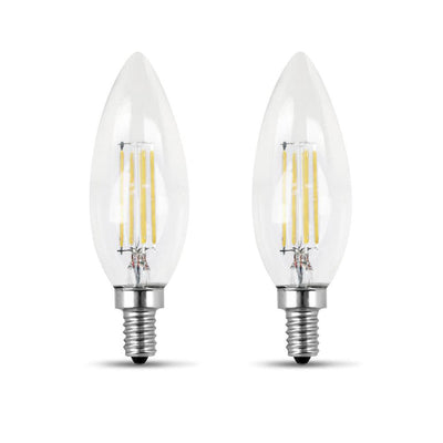 Feit Electric 60-Watt Equivalent B10 Candelabra Dimmable Filament CEC Clear Glass Chandelier LED Light Bulb, Soft White (2-Pack) - Super Arbor
