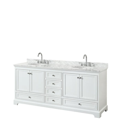 Deborah 80 in. Double Bathroom Vanity in White with Marble Vanity Top in White Carrara with White Basins - Super Arbor