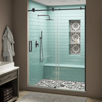 Coraline XL 56 - 60 in. x 80 in. Frameless Sliding Shower Door with StarCast Clear Glass in Brushed Gold Right Hand - Super Arbor