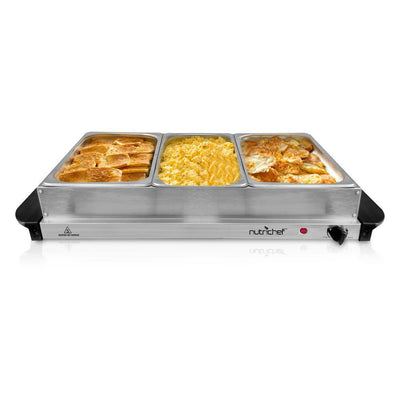 3-Burner 15 in. Stainless Steel Food Warming Tray / Buffet Server / Hot Plate - Super Arbor