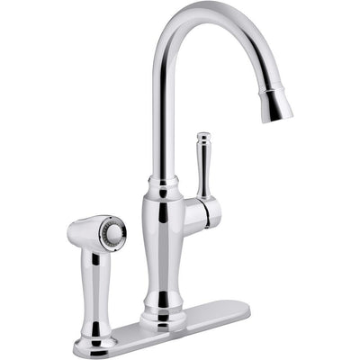 Arsdale Single-Handle Standard Kitchen Faucet in Polished Chrome with On-Deck Sidespray - Super Arbor