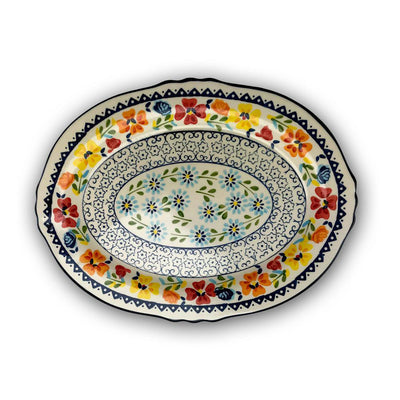 Luxembourg 14 in. Multicolored Stoneware Oval Platter - Super Arbor